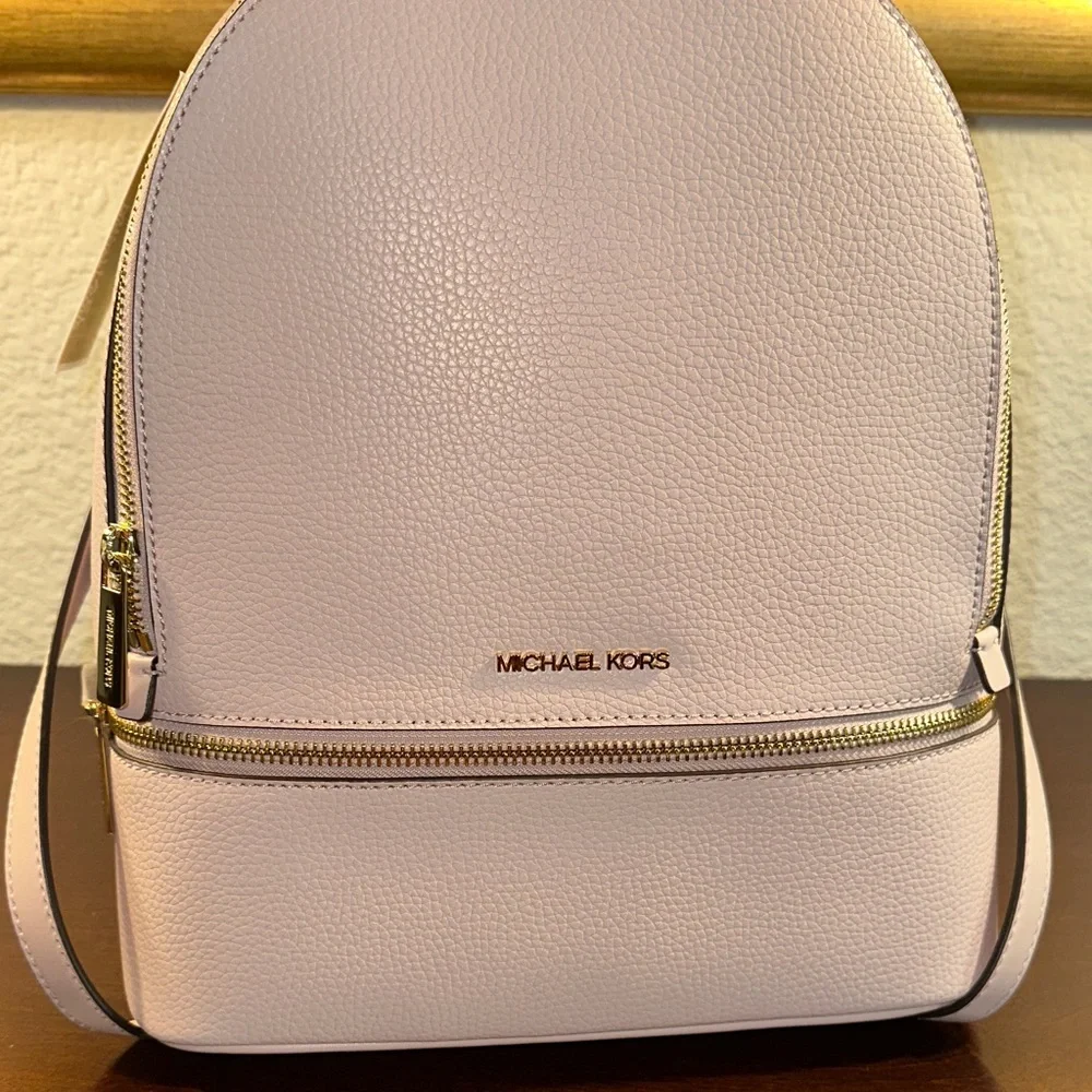 Michael Kors Blush Pebbled Leather Backpack with Gold Hardware